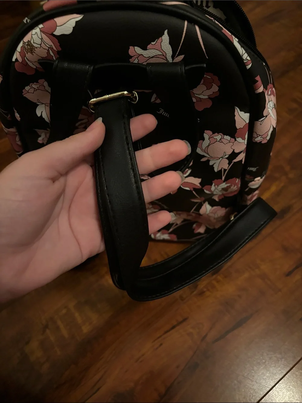 Juicy Couture Black Floral Mini Backpack with Pink Roses